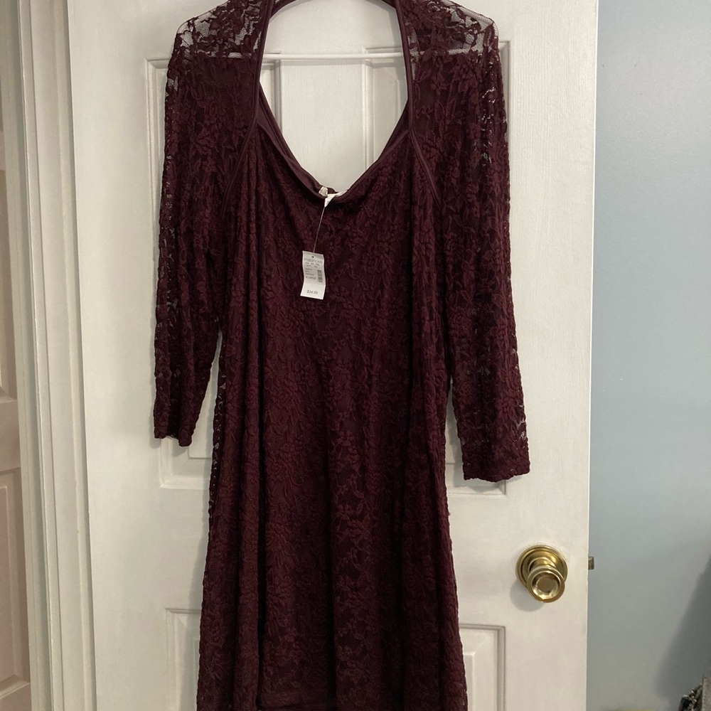 Maurices Long Sleeve Lace Dress hmm  in Deep Burgundy